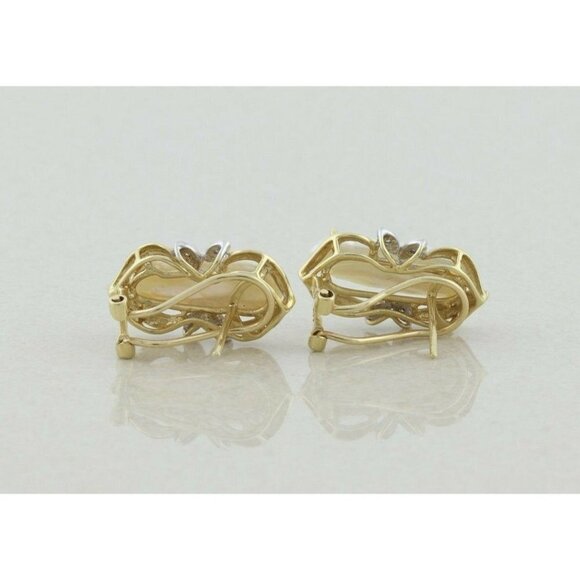 14k Yellow Gold Keshi Pearl and Diamond Earrings Lever Back Earrings - Picture 8 of 11